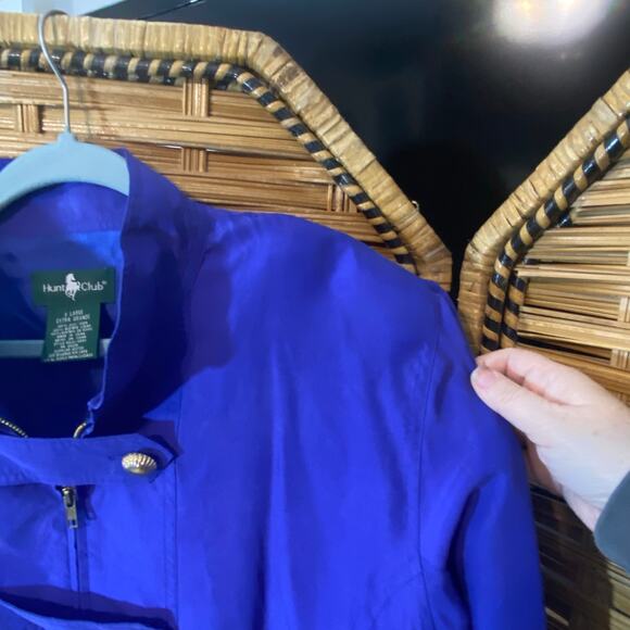 Vintage Hunt Club 100% Silk Jacket XL Cobalt Purple Gold Button 80s Bomber - Picture 8 of 9